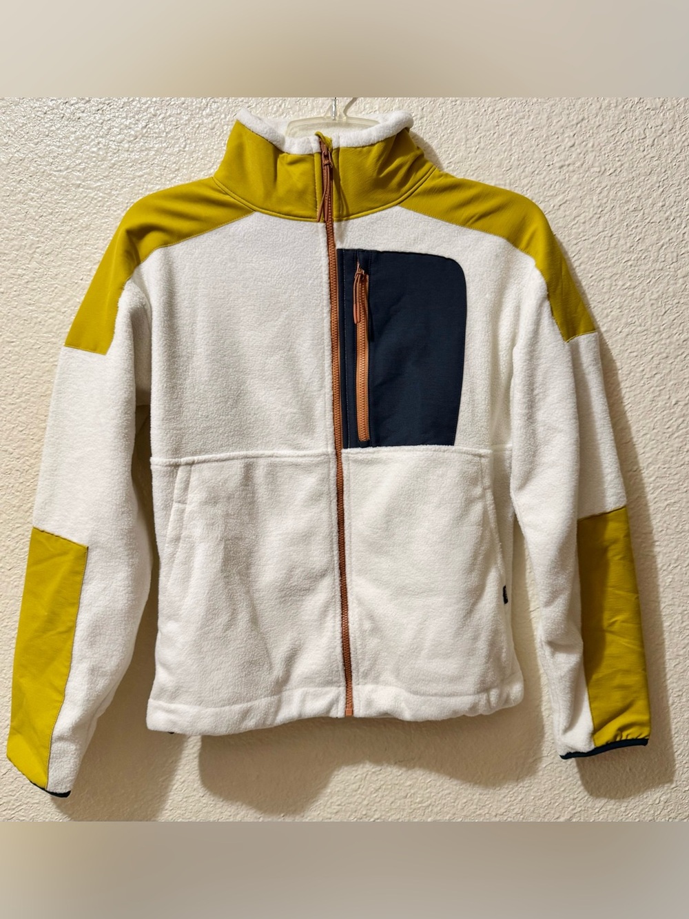 Prana White Peak Fleece Jacket with Mustard and Navy Accents XS